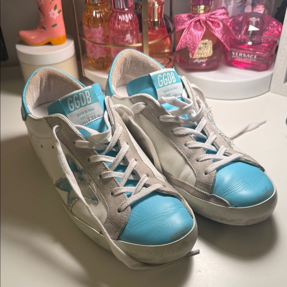 Golden Goose White and Light Blue Sneakers Limited Edition - Picture 1 of 5